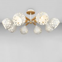 Изображение люстры SR-K2100/8 WT D730*H290 белая с деревянными вставками