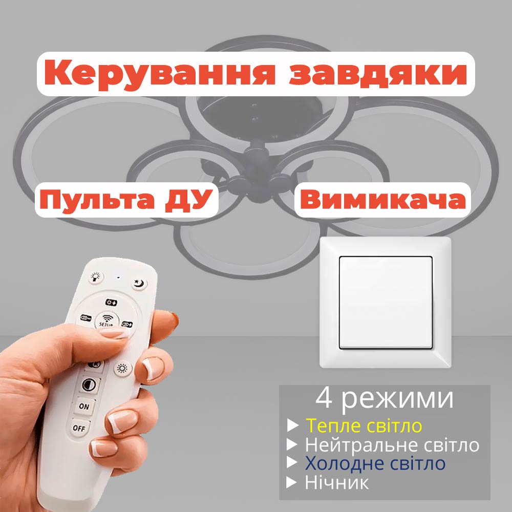 Изображение люстры LED SVET SL-5332/2+2+2 BK 192W DIMMER 3000-6000 H130*L780*W570 черная