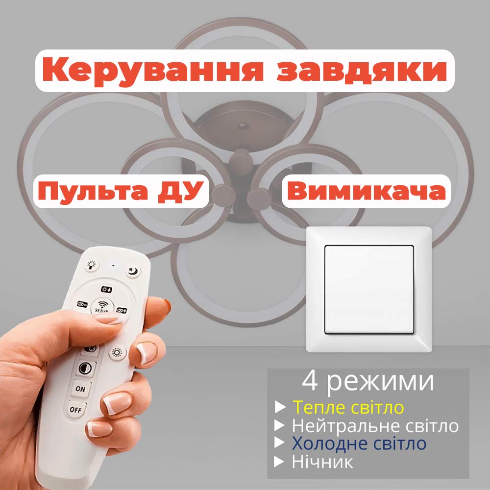 Изображение люстры LED SVET SL-5332/2+2+2 COFFE 192W DIMMER 3000-6000 H130*L780*W570 цвет кофейный