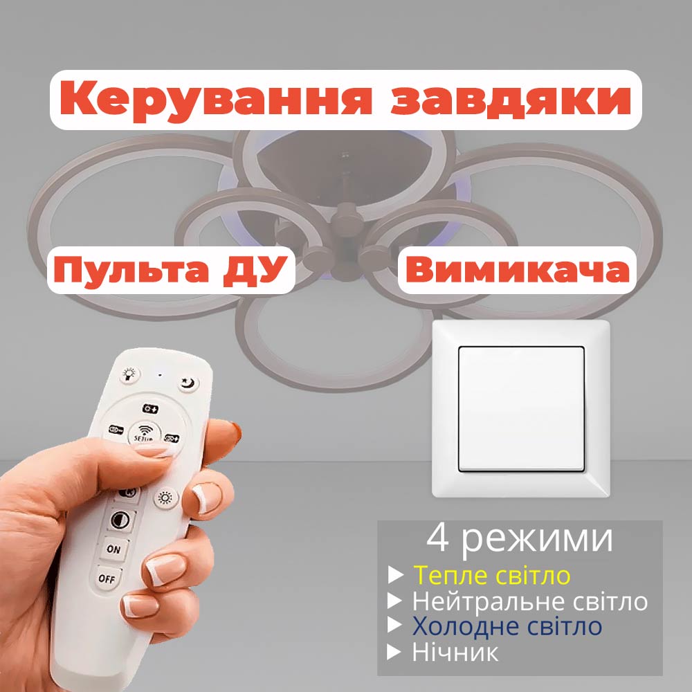 Изображение люстры LED SVET SL-5332/2+2+2 COFFE+RGB 192W DIMMER 3000-6000 H130*L780*W570 кофейная
