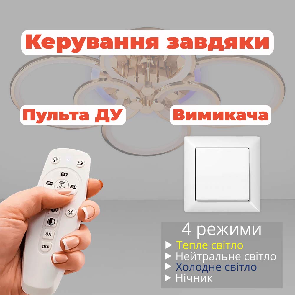 Изображение люстры LED SVET SL-5332/2+2+2 FG+RGB 192W DIMMER 3000-6000 H130*L780*W570 золото
