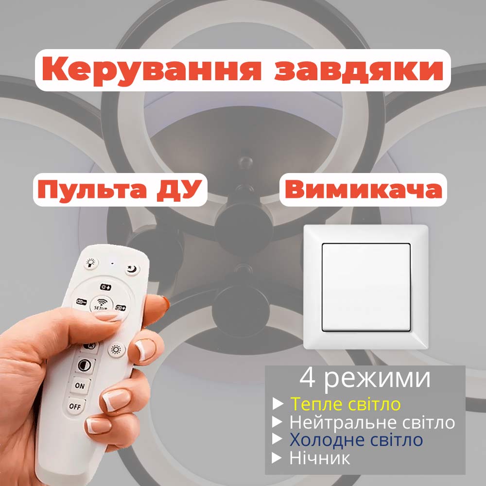 Изображение люстры LED SVET SL-5332/2+2 BK+RGB 112W DIMMER 3000-6000 H90*L610*W410 черная