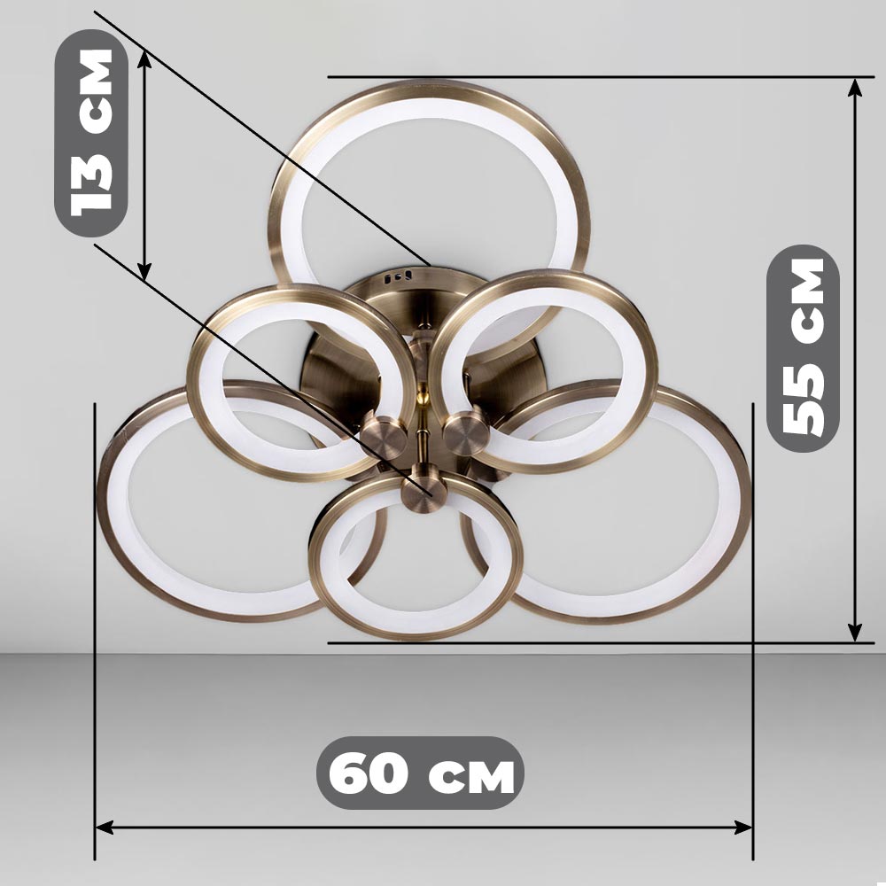 Изображение люстры LED SVET SL-5332/3+3B AB 168W DIMMER 3000-6000 H130*L600*W550 бронза