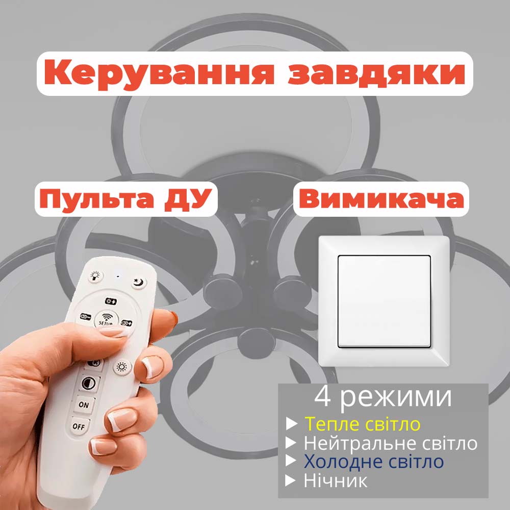 Изображение люстры LED SVET Люстра потолочная светодиодная LED SVET SL-5332/3+3B BK 168W DIMMER 3000-6000 H130*L600*W550 черная