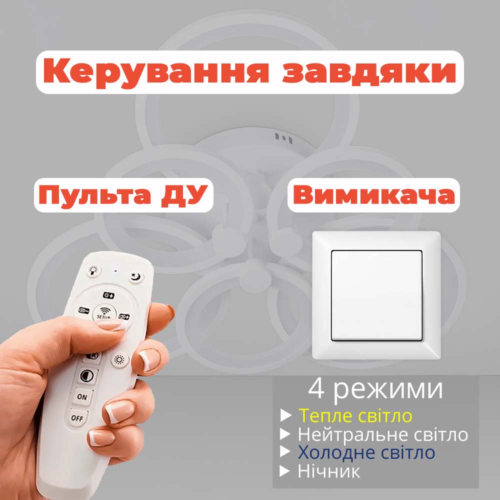 Изображение люстры LED SVET SL-5332/3+3B WT 168W DIMMER 3000-6000 H130*L600*W550 белая