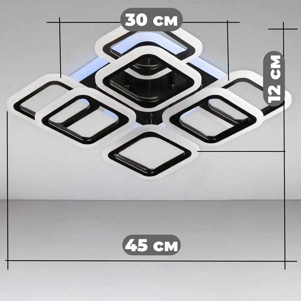 Изображение люстры LED SVET SL-5342/4+4C BK+RGB 144W DIMMER 3000-6000 H120*L450*W450 чорна