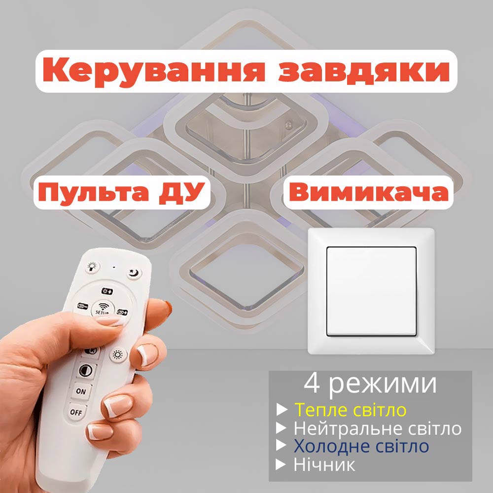 Изображение люстры LED SVET SL-5342/4+4C AB+RGB 144W DIMMER 3000-6000 H120*L450*W450 бронза