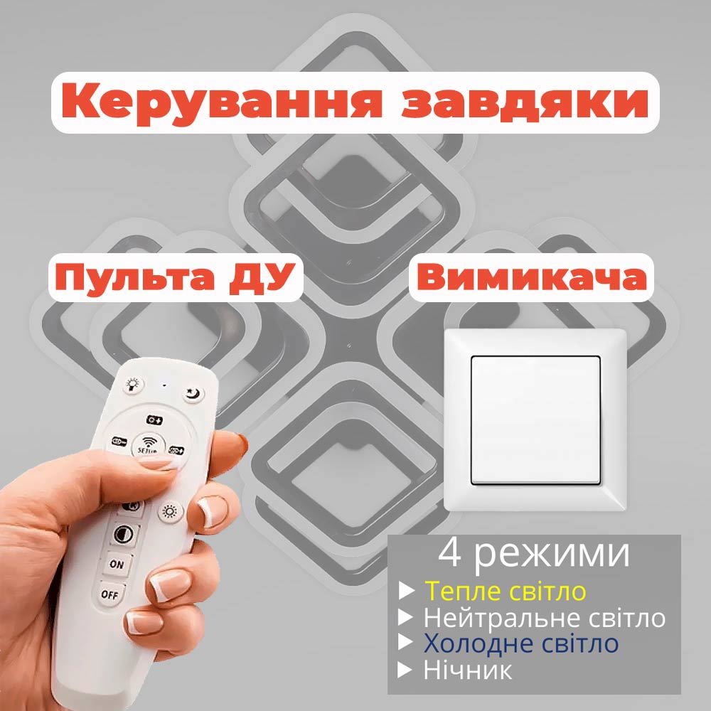 Изображение люстры LED SVET SL-5342/4+4C BK 144W DIMMER 3000-6000 H120*L450*W450 черная