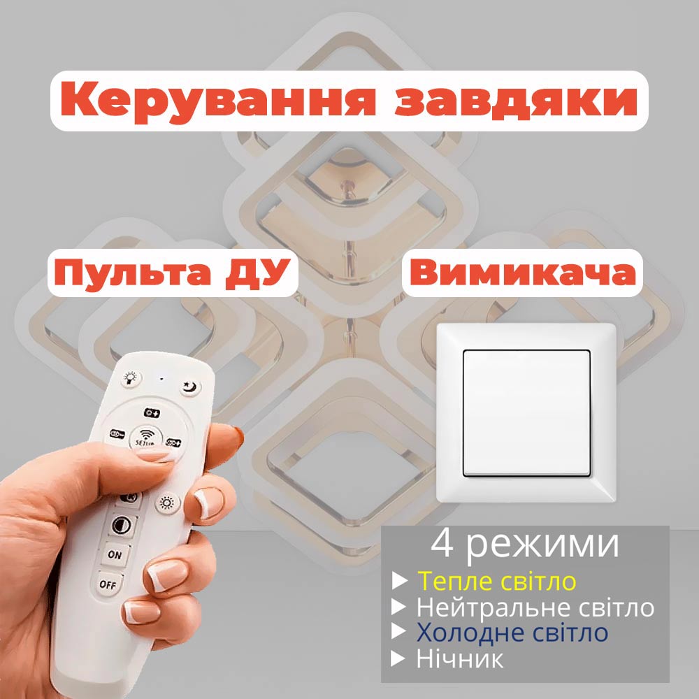 Изображение люстры LED SVET SL-5342/4+1 FG+RGB 150W DIMMER 3000-6000 H110*L580*W580 золото