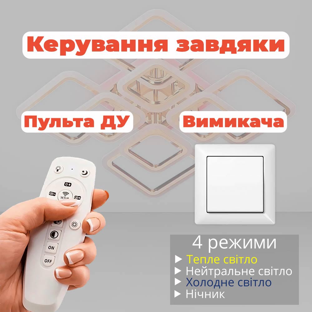 Изображение люстры LED SVET SL-5342/4+4B FG+RGB 192W DIMMER 3000-6000 H120*L600*W600 золото