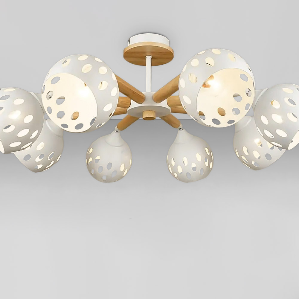 Изображение люстры SR-K2100/8 WT D730*H290 белая с деревянными вставками